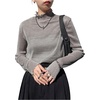 image:imageGORGLITTER Womens Mesh Long Sleeve Tops Mock Neck Frill Trim Fitted Glitter T Shirt Casual Tops Outfits