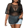 image:imageGORGLITTER Womens Plus Size Fishnet Shirt Tops Crochet See Through Short Sleeve Crew Neck Loose Y2K Fish Net Tees TopBlack