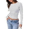 image:imageGORGLITTER Womens Polka Dots Long Sleeve Crop Tops Dressy Casual Crew Neck Date Night Fitted T ShirtsBlack and White