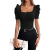 image:imageGORGLITTER Womens Puff Short Sleeve Square Neck Top Textured Knitted T Shirt Going Out TopsBlack
