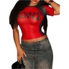 image:imageGORGLITTER Womens Short Sleeve Sheer Mesh Crop Tops Y2K See Through Letter Tees Summer Going Out TopsRed