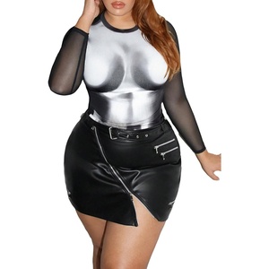 image:imageGORGLITTER Womens Plus Sheer Mesh Long Sleeve Tops Crew Neck Y2K Printed Tees Shirt Going Out Tops