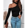 image:imageGORGLITTER Womens Asymmetrical Top Cut Out Mock Neck Long Sleeve Tee T ShirtBlack