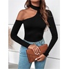 image:imageGORGLITTER Womens Asymmetrical Top Cut Out Mock Neck Long Sleeve Tee T ShirtBlack