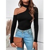 image:imageGORGLITTER Womens Asymmetrical Top Cut Out Mock Neck Long Sleeve Tee T ShirtBlack