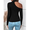 image:imageGORGLITTER Womens Asymmetrical Top Cut Out Mock Neck Long Sleeve Tee T ShirtBlack