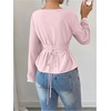 image:imageGORGLITTER Womens Babydoll Blouse Tops Bell Long Sleeve Tie Back Boat Neck Dressy Embroidered Lace Up Business Casual ShirtsPink