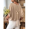 image:imageGORGLITTER Womens Bow Blouse Tops Dressy Keyhole 34 Length Sleeve Crew Neck Casual Office Shirt Vacation Going Out TopKhaki