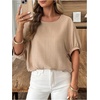 image:imageGORGLITTER Womens Bow Blouse Tops Dressy Keyhole 34 Length Sleeve Crew Neck Casual Office Shirt Vacation Going Out TopKhaki