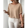 image:imageGORGLITTER Womens Bow Blouse Tops Dressy Keyhole 34 Length Sleeve Crew Neck Casual Office Shirt Vacation Going Out TopKhaki
