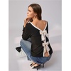 image:imageGORGLITTER Womens Bow Open Back T Shirt Backless Long Sleeve Colorblock Crewneck Spring Trendy Going Out Tee TopsBlack and White