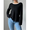 image:imageGORGLITTER Womens Bow Open Back T Shirt Backless Long Sleeve Colorblock Crewneck Spring Trendy Going Out Tee TopsBlack and White