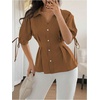 image:imageGORGLITTER Womens Cinched Waist Peplum Blouse Button Down Puff Sleeve Babydoll Shirts Business Casual Trendy TopBrown