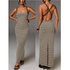 image:imageGORGLITTER Womens Crochet Backless Maxi Dress Striped Spaghetti Strap Bodycon Summer Beach Vacation Sundresses 2026Coffee