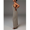 image:imageGORGLITTER Womens Crochet Backless Maxi Dress Striped Spaghetti Strap Bodycon Summer Beach Vacation Sundresses 2026Coffee