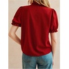 image:imageGORGLITTER Womens Floral Embroidered Tops Blouses Ruffle Short Puff Sleeve Button Down Summer Dressy ShirtsRed