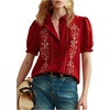 image:imageGORGLITTER Womens Floral Embroidered Tops Blouses Ruffle Short Puff Sleeve Button Down Summer Dressy ShirtsRed