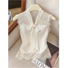 image:imageGORGLITTER Womens Lace Bow Tie Blouse Top Sheer Mesh Sleeveless Summer Dressy Tank Tops Business Casual OutfitsWhite