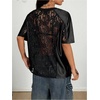 image:imageGORGLITTER Womens Lace Jersey Shirts Number Graphic Sheer Mesh Short Sleeve V Neck Oversized T ShirtBlack