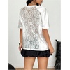 image:imageGORGLITTER Womens Lace Jersey Shirts Number Graphic Sheer Mesh Short Sleeve V Neck Oversized T ShirtWhite