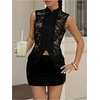image:imageGORGLITTER Womens Lace Tank Top Mandarin Collar Guipure Split Sleeveless Shirt Blouses Vintage Going Out TopsBlack