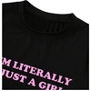image:imageGORGLITTER Womens Letter Graphic Print Crop Tee Shirt Top Crewneck Slim Fitted Short Sleeve TShirtBlack and Hot Pink Letter
