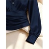 image:imageGORGLITTER Womens Long Sleeve Satin Blouse Collared V Neck Button Cinched Waist Top Dressy Elegant Ruched Casual Work ShirtsDark Blue