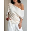 image:imageGORGLITTER Womens Off The Shoulder Ruched Draped Top 3D Floral Ruffle Trim Elegant Cocktail Party BlousesApricot