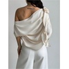 image:imageGORGLITTER Womens Off The Shoulder Ruched Draped Top 3D Floral Ruffle Trim Elegant Cocktail Party BlousesApricot