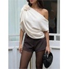 image:imageGORGLITTER Womens Off The Shoulder Ruched Draped Top 3D Floral Ruffle Trim Elegant Cocktail Party BlousesApricot