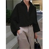 image:imageGORGLITTER Womens Oversized Button Down Shirts Dressy Collar Bell Long Sleeve Work Casual Dress Shirts Blouses TopsBlack
