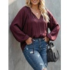 image:imageGORGLITTER Womens Plus Size Satin Blouse Pleated Tie Front V Neck Long Sleeve Dressy Casual Work Business Office TopsBurgundy