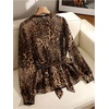 image:imageGORGLITTER Womens Plus Size Tops for Curvy Leopard Cheetah Peplum Long Sleeve Keyhole Chiffon Baby Doll Blouse ShirtsBrown