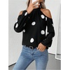 image:imageGORGLITTER Womens Polka Dots Cold Shoulder Blouse Tops Tie Back Long Sleeve Shirt Dressy Casual Business Going Out TopBlack and White