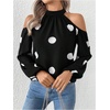 image:imageGORGLITTER Womens Polka Dots Cold Shoulder Blouse Tops Tie Back Long Sleeve Shirt Dressy Casual Business Going Out TopBlack and White