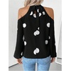 image:imageGORGLITTER Womens Polka Dots Cold Shoulder Blouse Tops Tie Back Long Sleeve Shirt Dressy Casual Business Going Out TopBlack and White
