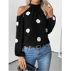 image:imageGORGLITTER Womens Polka Dots Cold Shoulder Blouse Tops Tie Back Long Sleeve Shirt Dressy Casual Business Going Out TopBlack and White
