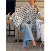 image:imageGORGLITTER Womens Polka Dots Long Sleeve Top Flowy Mesh Sheer Vintage Tie Neck Chiffon Blouses Shirts Vacation OutfitsBlack and White
