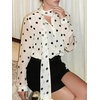 image:imageGORGLITTER Womens Polka Dots Scarf Shirt Chiffon Long Sleeve Button Down Shirts Vintage Business Casual TopsBlack and White