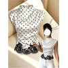 image:imageGORGLITTER Womens Polka Dots Top Lace Trim Ruched Mock Neck Dressy Casual Blouse Summer Business Sleeveless ShirtsBlack and White