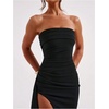 image:imageGORGLITTER Womens Strapless Formal Maxi Dress High Slit Ruched Bodycon Elegant Tube Dresses Going Out Birthday OutfitsBlack