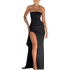 image:imageGORGLITTER Womens Strapless Formal Maxi Dress High Slit Ruched Bodycon Elegant Tube Dresses Going Out Birthday OutfitsBlack