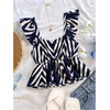 image:imageGORGLITTER Womens Striped Peplum Babydoll Tops Ruffle Summer Vacation Going Out Cap Sleeve Flowy Tank Tops BlouseRoyal Blue