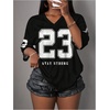 image:imageGORGLITTER Womens V Neck Graphic Jersey Top Mesh Oversized Star amp Number Print Half Sleeve T ShirtBlack Letter  Number