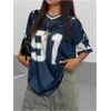 image:imageGORGLITTER Womens V Neck Graphic Jersey Top Mesh Oversized Star amp Number Print Half Sleeve T ShirtBlue