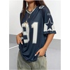 image:imageGORGLITTER Womens V Neck Graphic Jersey Top Mesh Oversized Star amp Number Print Half Sleeve T ShirtBlue