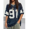 image:imageGORGLITTER Womens V Neck Graphic Jersey Top Mesh Oversized Star amp Number Print Half Sleeve T ShirtBlue