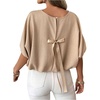 image:imageGORGLITTER Womens Bow Blouse Tops Dressy Keyhole 34 Length Sleeve Crew Neck Casual Office Shirt Vacation Going Out TopKhaki