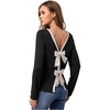 image:imageGORGLITTER Womens Bow Open Back T Shirt Backless Long Sleeve Colorblock Crewneck Spring Trendy Going Out Tee TopsBlack and White