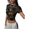 image:imageGORGLITTER Womens Camo Graphic Print Y2k Tee Shirt Cute Short Sleeve Crewneck Ruched Cropped Going Out Tops